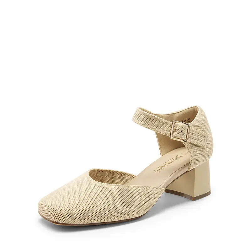 DREAM PAIRS Women's Elegant Square Toe Knitted Fabric Pumps - Comfortable Heels, Block Heel, Slip Resistant, Casual Wear Classy Footwear, Heeled Pumps, Sustainable, High Heels