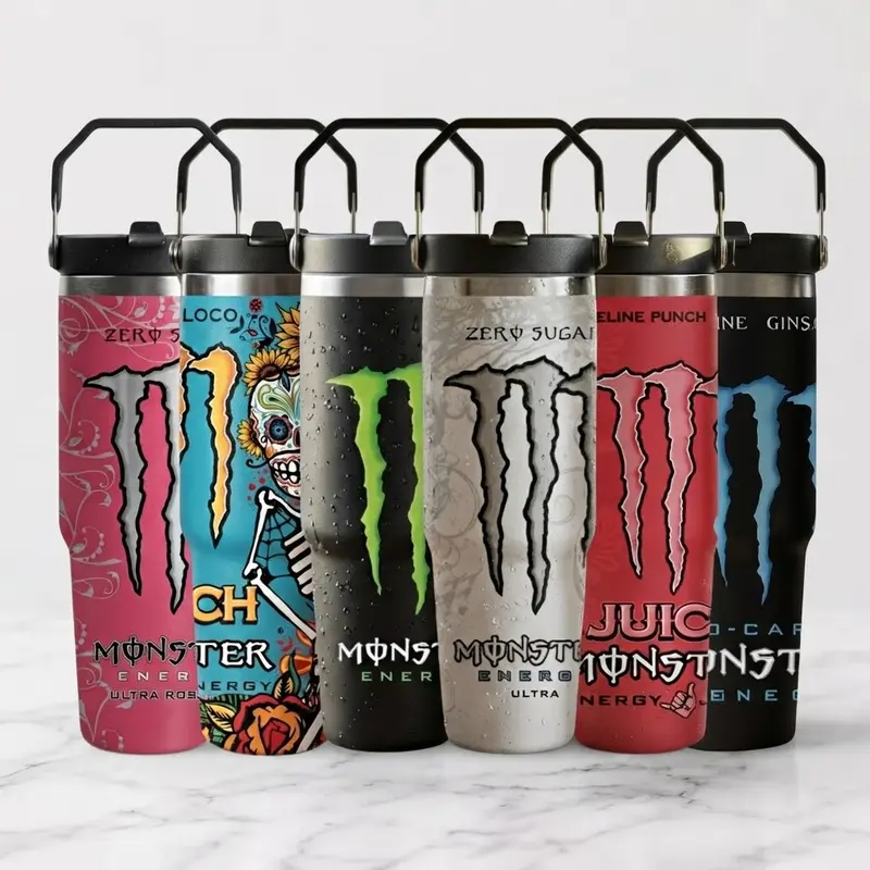 Mon.Energy Inspired Tumbler Cup 30oz With Handle & Straw, Unleash The Best With You Stainless Steel Mug, Perfect For Gym Lovers & Gamers, Aesthetic White Mug, Flasks Viral Gift Idea 2026