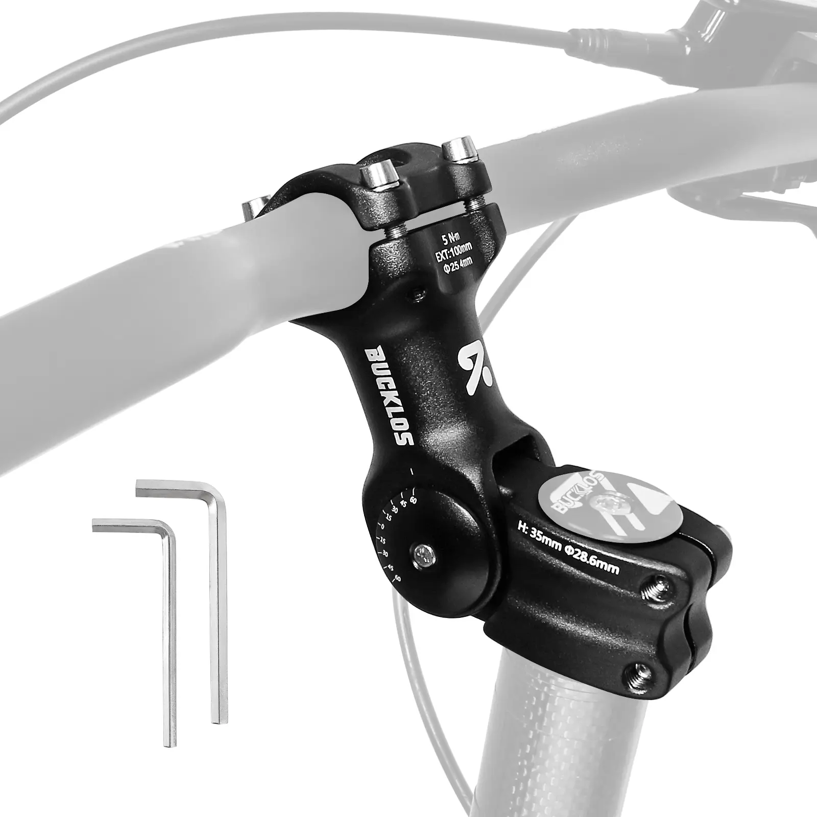 BUCKLOS Adjustable Bike Stem 31.8mm 25.4mm Riser Handlebar Stem, 100/110/120/130/140mm 60 Degree Extender Bicycle Mountain Bike Stems for MTB Road E-Bike BMX