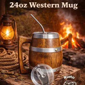 24oz Western Mug white oak  aluminum interior. Thermal personalized laser engraved perfect gift for any occasion.