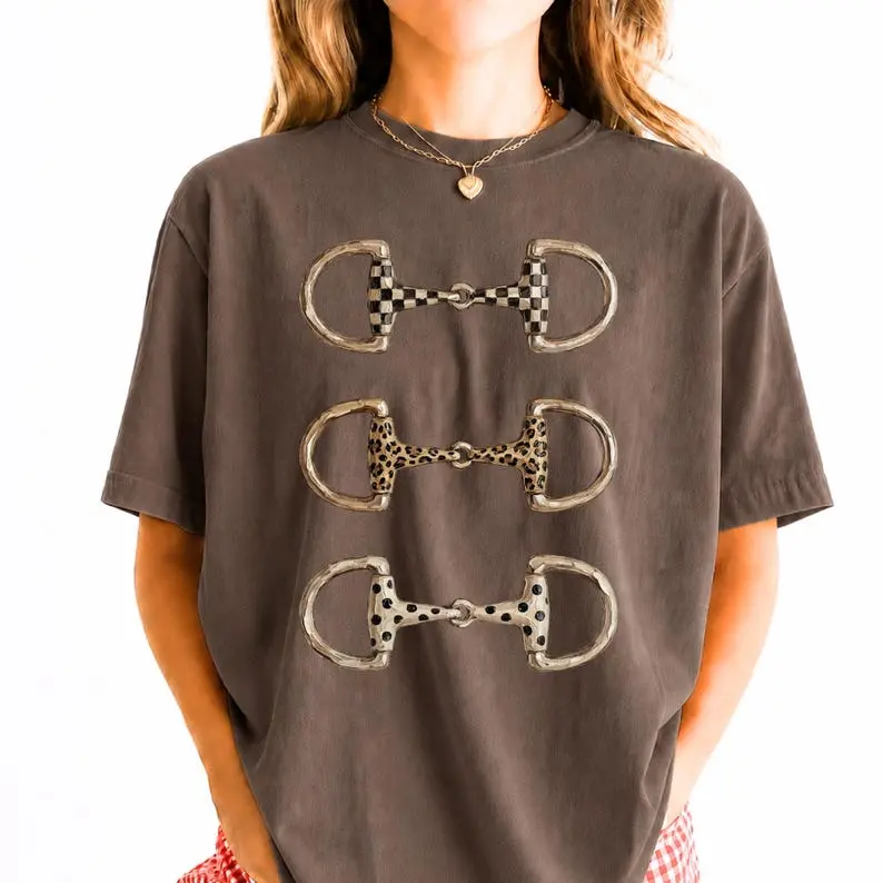 Comfort Colors Western Horse Bit TShirt, Equestrian Graphic Tee, Coastal Cowgirl T-Shirt, Checkered Leopard Polka Dot Western Tee