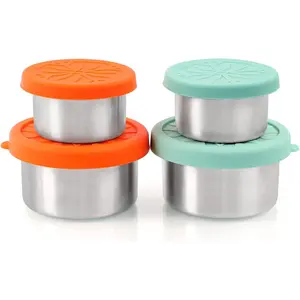 Stainless Steel Condiment Containers - 4 count Salad Dressing Containers with  Grade and Leakproof   - 2x3.4oz +2x1.8oz for Snacks, Desserts, Souffle,