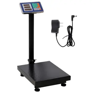 24.6"L*15.7"W*31.2"H Black Steel 660lbs Digital Computing Floor Platform Scale, 0.1lbs High Accuracy Commercial Shipping Scale with LB/KG Tare Price Calculator Foldable Adjustable Feet Dual Power Supply