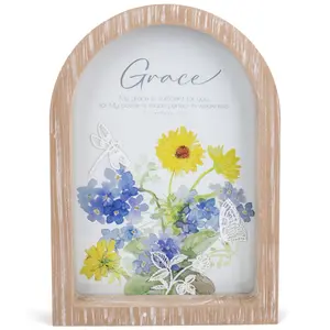 360 Stand Framed Arch Glass Wall Decor, Dicksons FRMAS28 "My Grace Is Sufficient" 9 x 13" Floral-Infused Dimensional Look Religious Decoration Items with Arch Frame