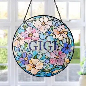 Personalized Floral Gigi/Nana/Mama Glass Suncatcher, Grandma Floral Window Decor, Mimi Nana Stained Glass Style Suncatcher, Elegant Gift for Grandma, Mothers Day Gift