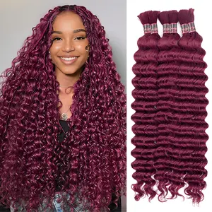 99J Deep Wave Bulk For Braiding Brazilian Deep Wave Human Hair Colored Remy Hair Extensions No Weft Burgundy Human Hair