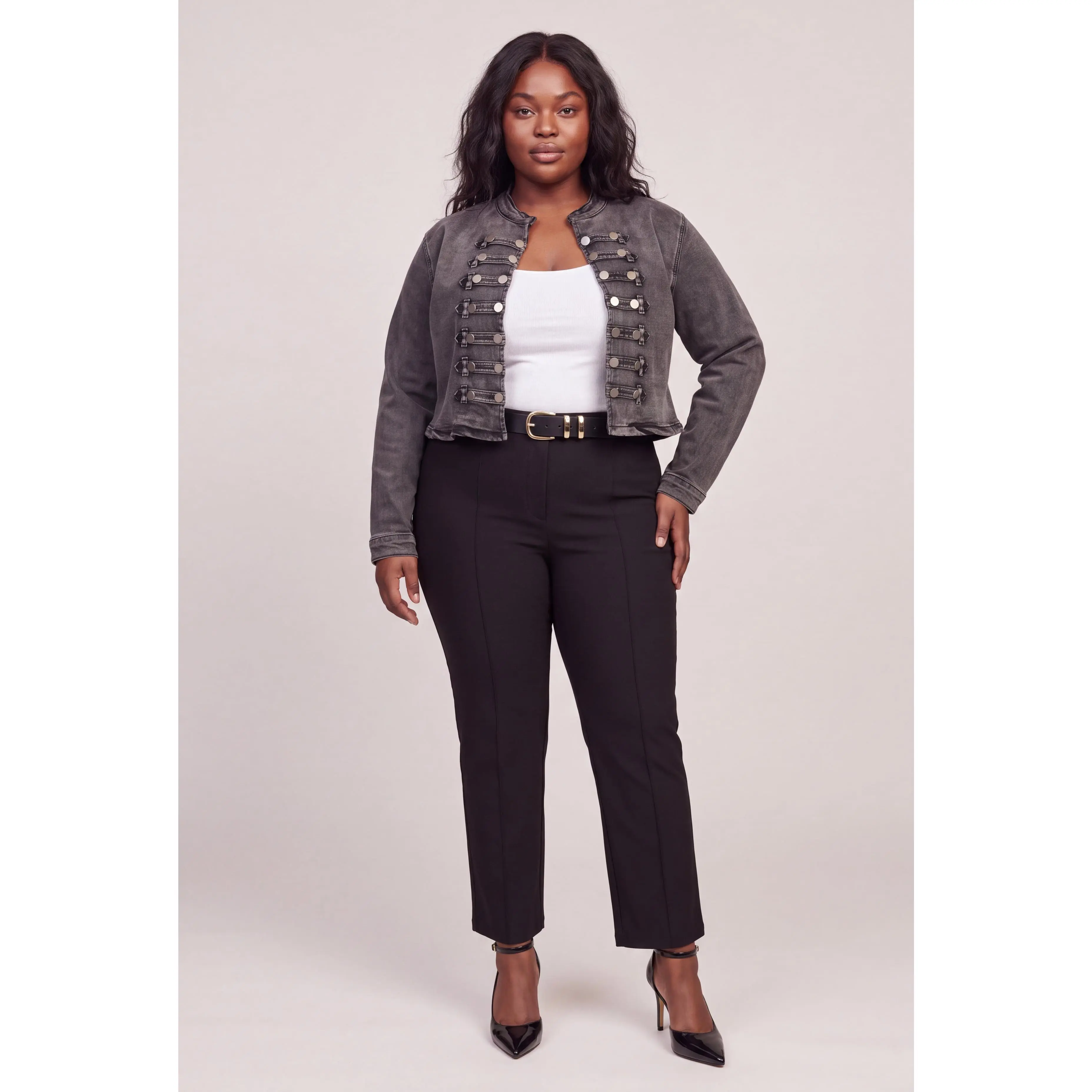 Plus Size Acid Wash Open Front Denim Jacket
