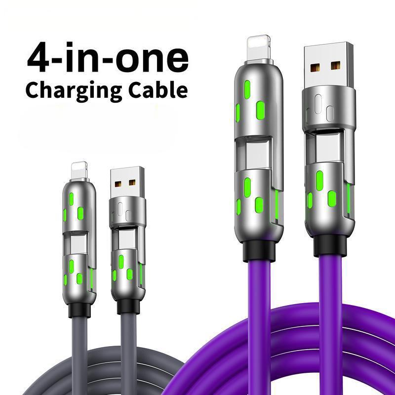 [Buy 1 Get 1 Free]- 5.9ft  4-in-1 Multi USB Charging Cable with USB A,Type C,Lightning-MAX65W Fast Charging & Data Sync for iPhone16/15,iPad Pro, Samsung & Laptops fast charge usb cable 4-in-1 fast Breathing Light  -max 1 usb-c data 4 1 charging cable