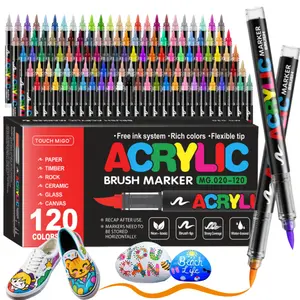 Acrylic Paint Markers Set,Automatic Ink Control Soft Brush Tip Acrylic Paint Pens for Wood Rock Glass Canvas Stone Fabric Glass Metal Ceramic Canvas DIY Crafts Art Supplies,Back to School,Halloween,Christmas Gift