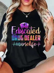 100% Cotton Educated Drug Dealer Nurse Life Funny Nurse Heart Beat T-Shirt