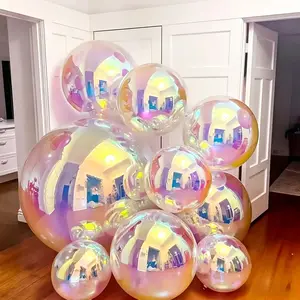 13pcs Rainbow 4D Holographic Balloons, Transparent Aluminum Foil Balloons for Mermaid Party, Birthday, Wedding, Proposal Decorations