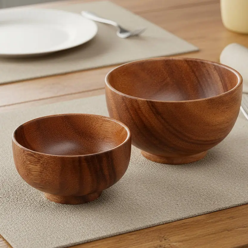 Japanese-Style Wooden Bowl, Acacia Wood Large Wooden Bowl, Children's and Adult Salad Rice Bowl, Wooden Tableware, Instant Noodle Bowl, Soup Bowl