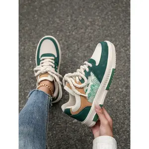 2026 Women's New Trendy Patchwork Colorblock Height-Boosting Athletic Casual Trainer Outdoor Hiking Shoes, Fashion Letter Cloud Wave Pattern Front Strap Skateboard Sports Shoes