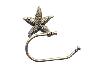 360 Stand Mountable Hook, Beach Themed Bathroom Hand Towel Holder, Handcrafted Antique Brass Finish Starfish Design, 5x3x10 Inch, Holds Towels (Model STLPH-3001-AN-k)