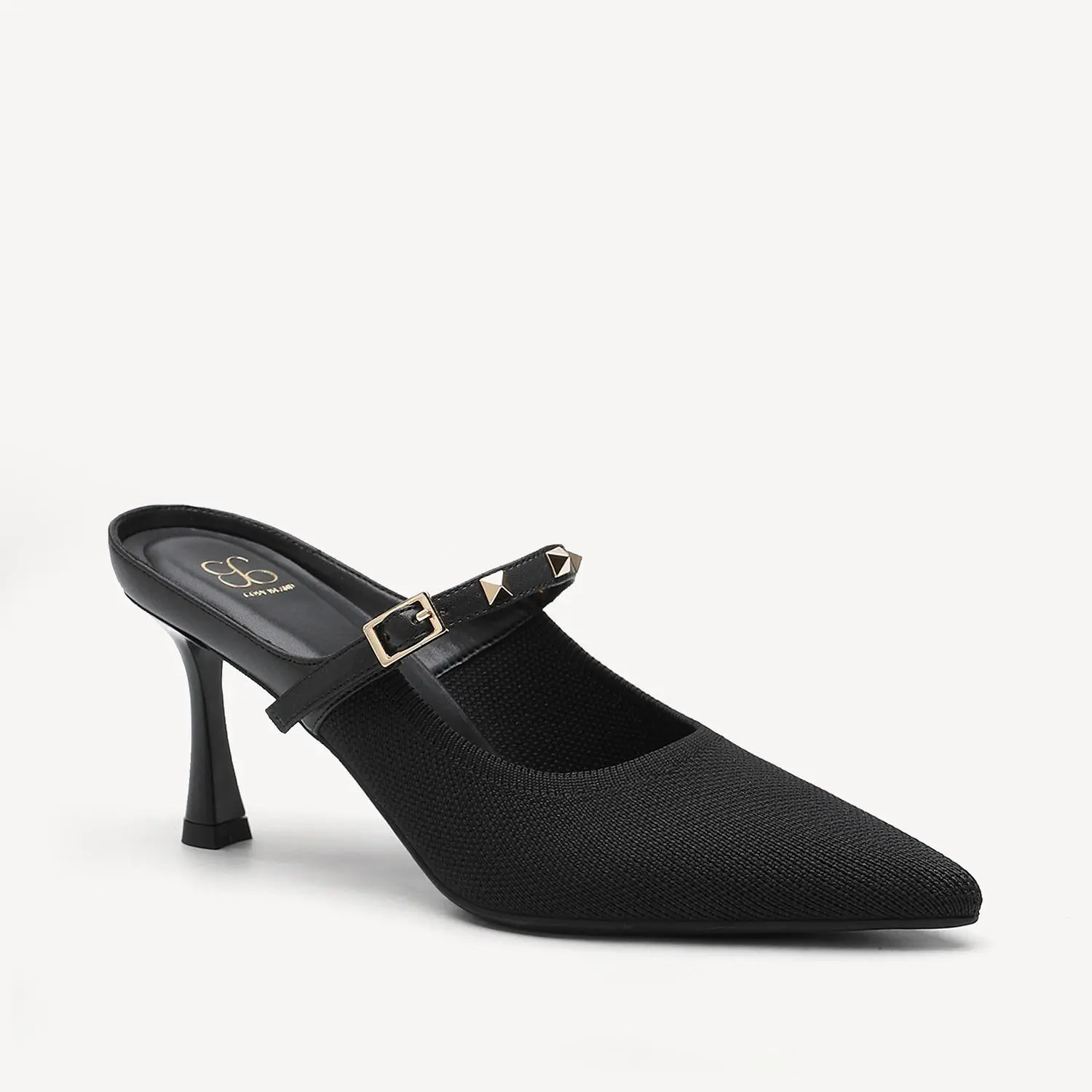 Cosy Island Fly Woven Pointed Toe Mule Heels Stud Pin Buckle 7cm Spool Flare Slip On Dress Shoes Cosy Island Fly Woven Pointed Toe Mule Heels Stud Pin Buckle 7cm Spool Flare Slip On Dress Shoes