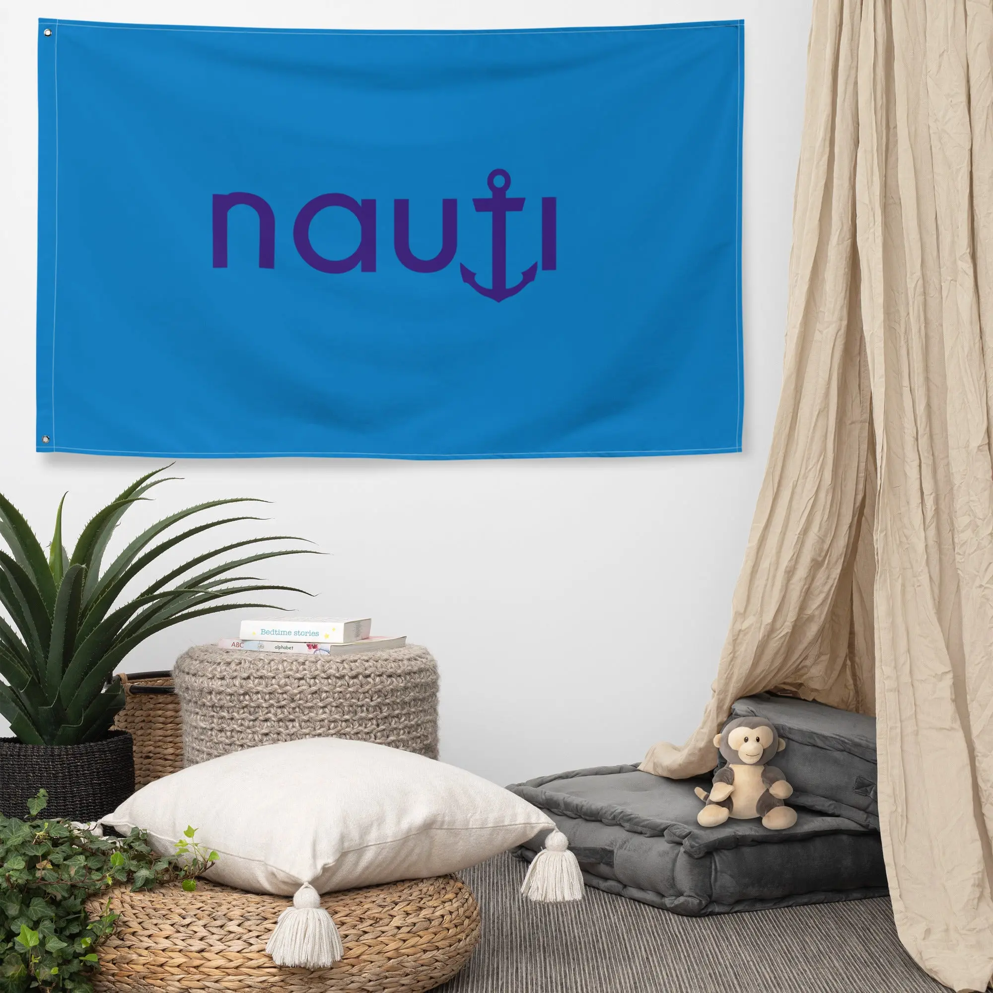"Nauti" Flag in blue with navy anchor logo