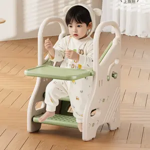 Kids Bathroom Step Stool, Toddler Wash Up Footstool with Handle, Non-Slip 3-Tier Step Ladder, Sturdy Safe Design, Bathroom & Kitchen Use, Must-Have for Toddler Self-Care Tasks