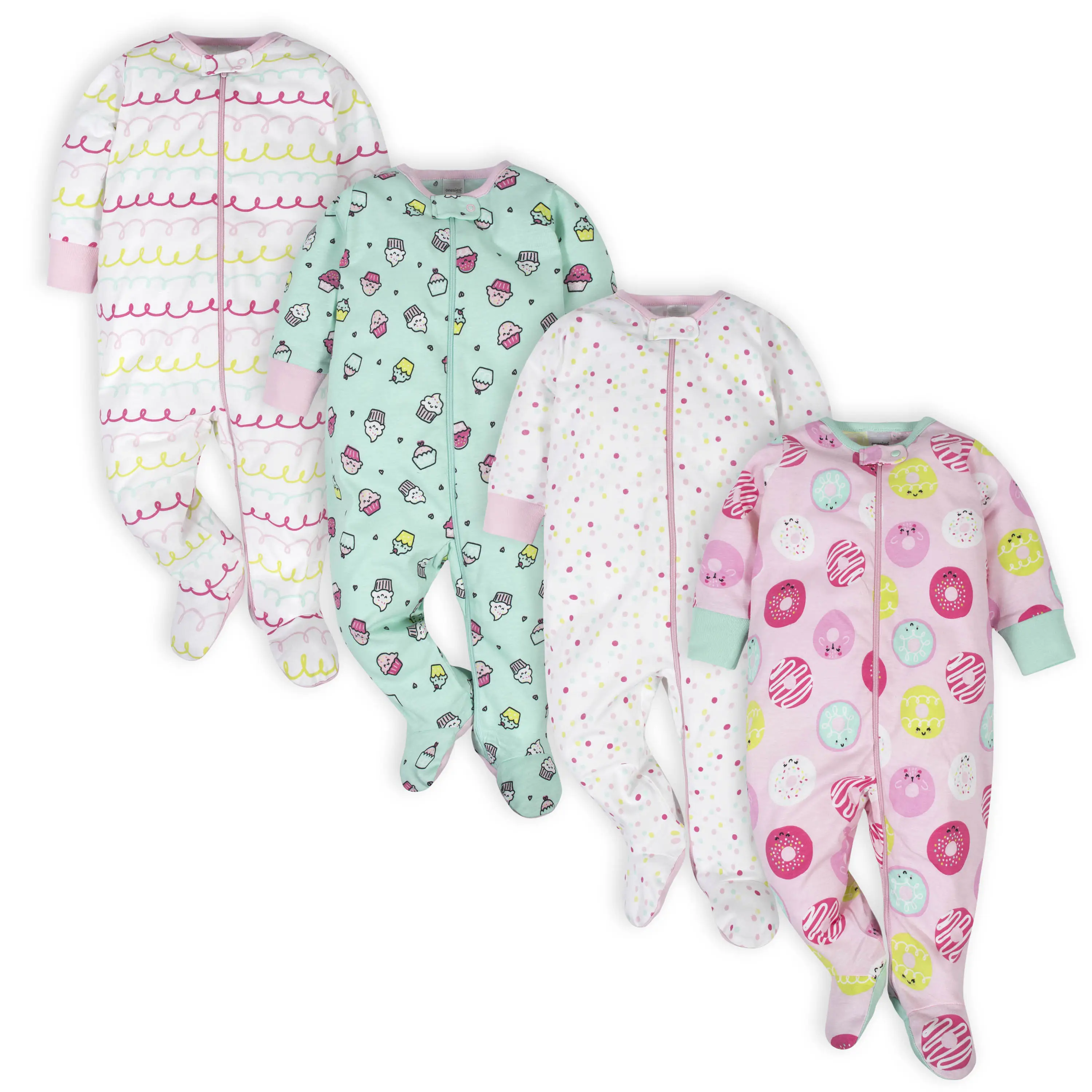 Onesies Brand Baby Girls' Long Sleeve Footed Sleepers, 4-pack