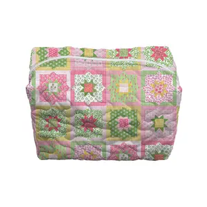 Gwen Patchwork Green Quilted Makeup Bag