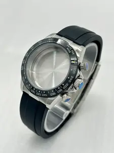 Multifunction 39mm Sapphire Crystal Glass Watch Case Rubber Strap Bracelet Parts for Daytona Series Fits Japan Seiko VK63 Quartz Movement 29.5mm Watch Dial Watch Hands No Logo Japanese Quartz Movement