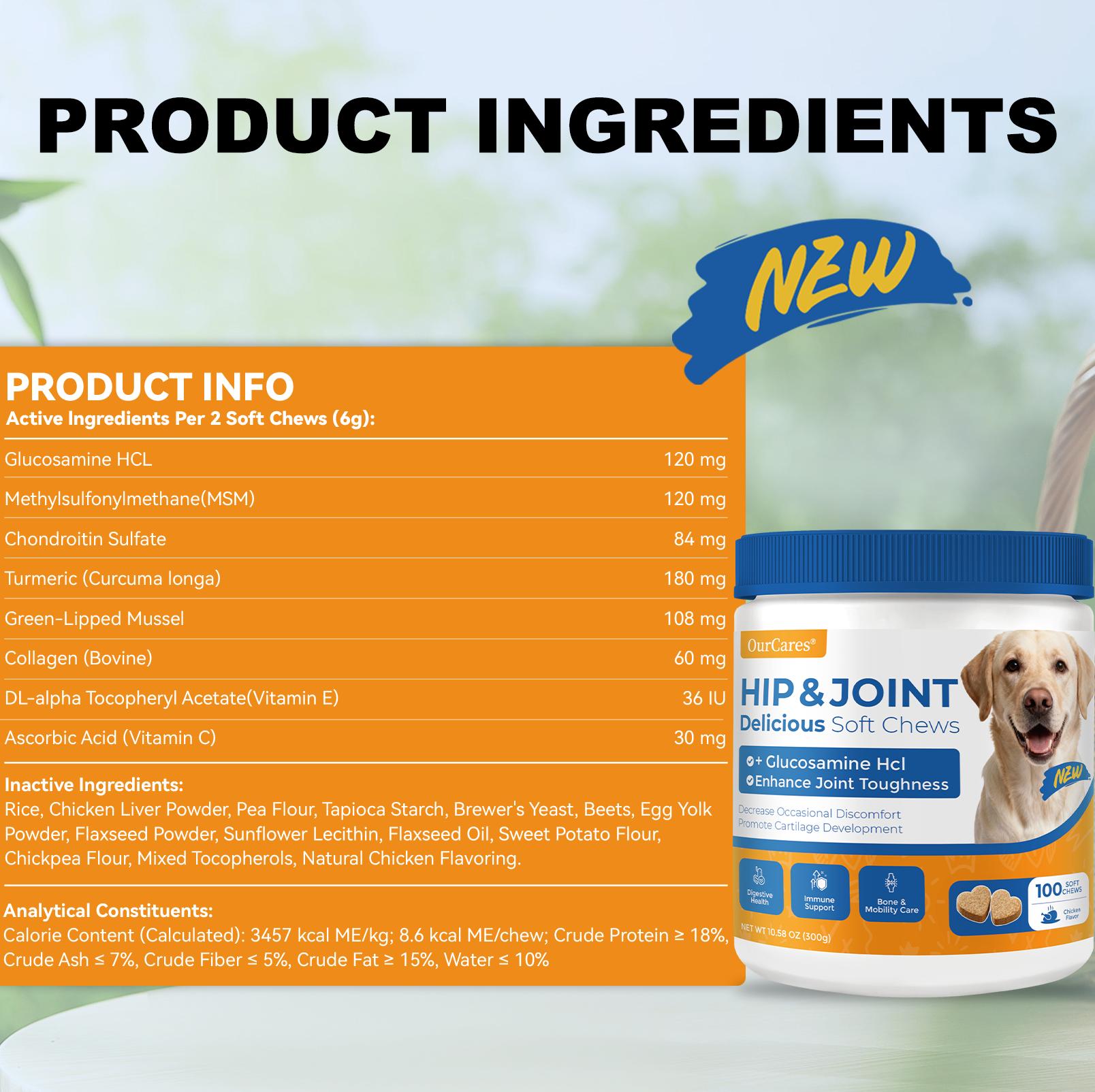 OurCares Generation 2 Hip and Joint for Dogs Glucosamine for Dogs Hip and Joint Supplement with Chondroitin MSM Vitamins C & E - Chicken Flavor 100 Soft Chews Pet Daily Chews Snacks OurCares Generation 2 Hip and Joint for Dogs Glucosamine for Dogs Hip and Joint Supplement with Chondroitin MSM Vitamins C & E - Chicken Flavor 100 Soft Chews Pet Daily Chews Snacks