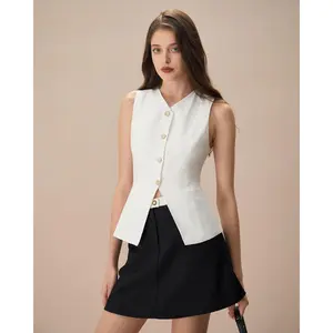 The White Single-breasted Cotton Vest