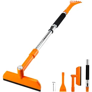 49.2inch Ice Scraper with Snow Brush, Car Windshield Ice Scraper, Retractable Snow Removal Tool, Suitable for Car Windows, with Foam Grip, 360-Degree Rotation° Silicone brush head for cars, trucks, SUVs (orange)