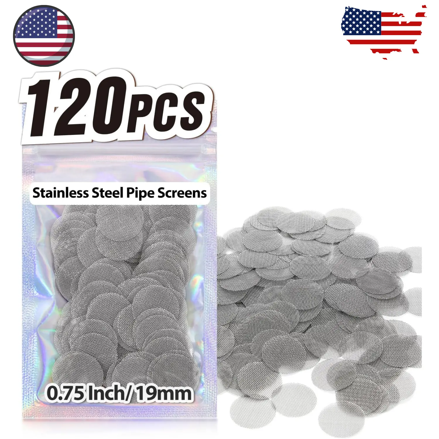 Pipe Screens 120pcs 34 Inch 19mm Stainless Steel Pipe Screen, 0.75 Inch