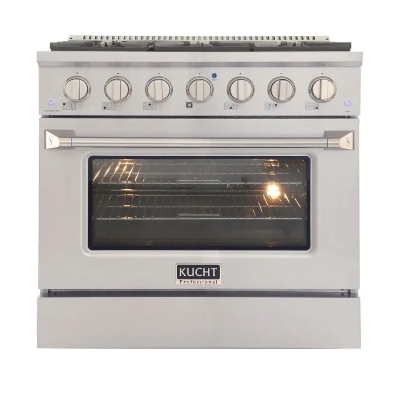 Kucht 36 Inch Professional KNG Series Liquid Propane Gas Stainless Steel Range with Silver Oven Door