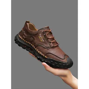 Men's Handmade Casual Shoes, Vintage Simple Design, Soft Comfortable Leather, Non-Slip Rubber Sole, All-Season Wear