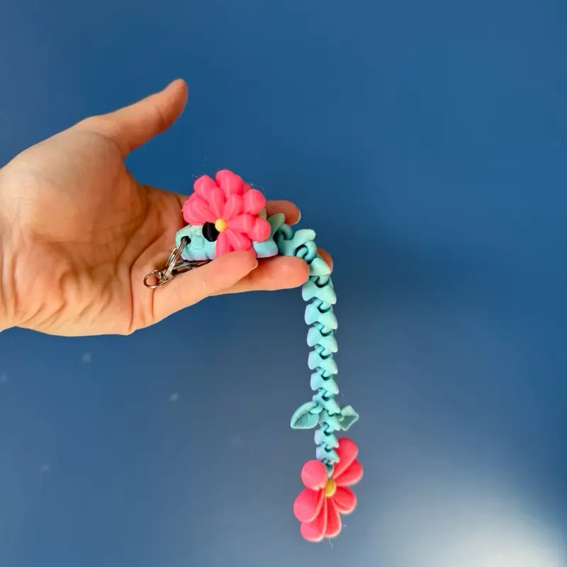 Fidget Snake Keychain 3D Printed Flower Snake Keychain • Articulated Fidget Toy • Cute ...
