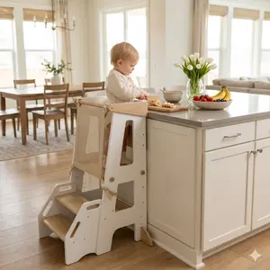 Montessori Learning Tower, 2-in-1 Convertible Toddler Stool with 3-Level Adjustable Height (Ideal Gift for Toddlers)