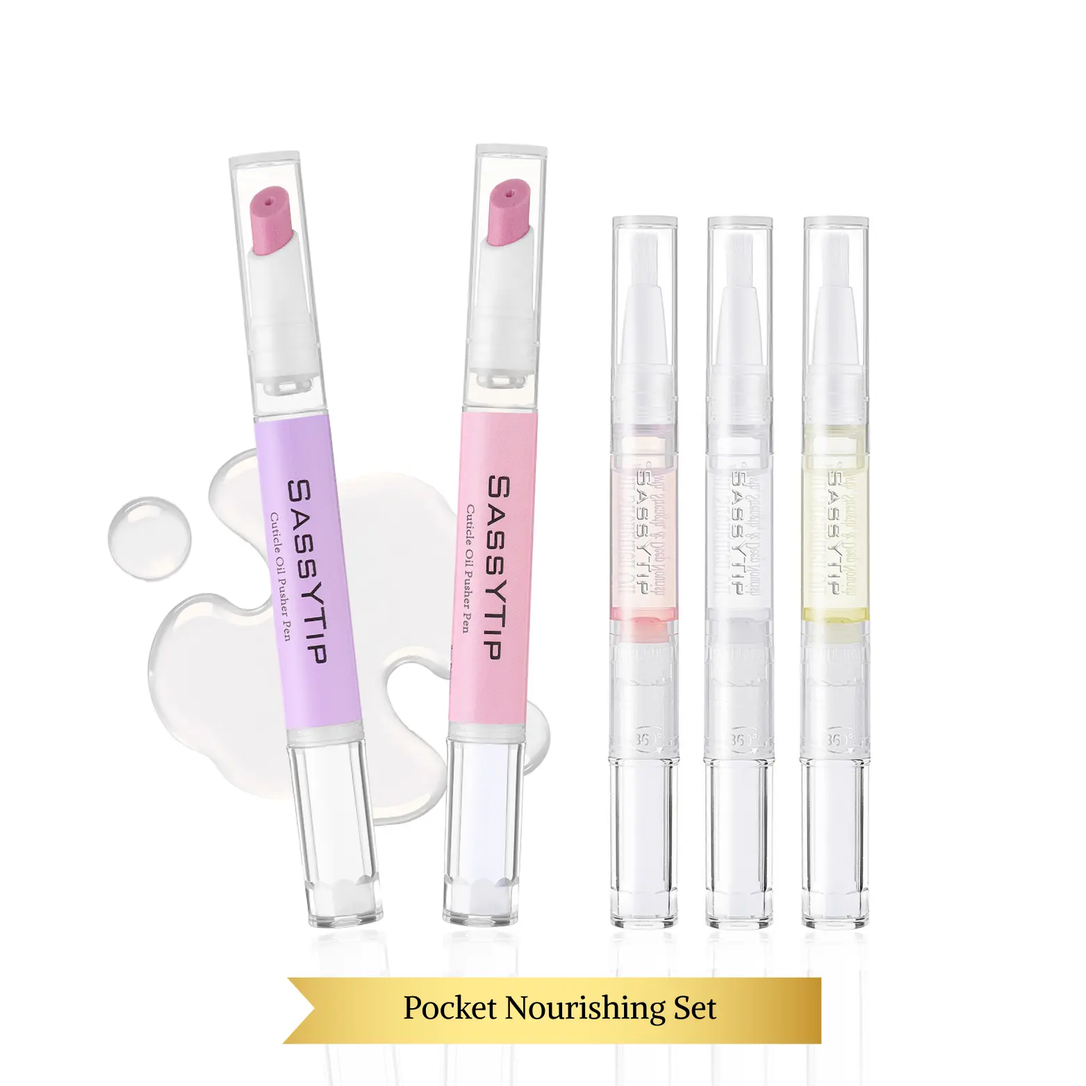 SASSYTIP Pocket Manicure Nail Care Kit, with Pusher, Nourishing Vegan Formula Strengthen Pen & Green Remover for On-the-Go Use