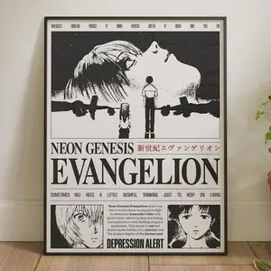 Neon Genesis Evangelion Anime Poster, Pop Art Wall Decor, Vintage 90s Manga Print