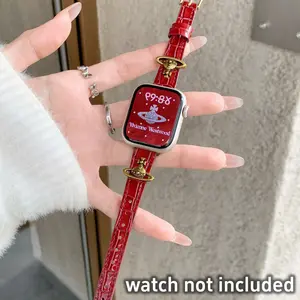 Apple Watch Band Bamboo Texture Leather Strap Saturn Ring Fashion Unique Design Fits 38/40/41/42/44/45/46/49mm Series Ultra Se 1-11 Smartwatch Strap