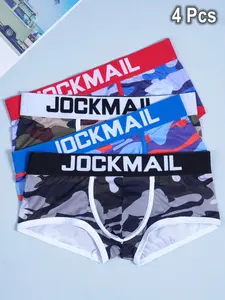 Men's Camo Print Boxer Shorts, 4 Pack Classic Style Underwear, Casual Home & Gym Wear Trunks Underpants, All-Season Comfortable Fit