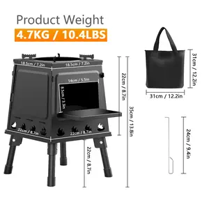 Wood Burning Camp Stove, Portable Cast Iron Wood Stove for Outdoor Hiking Picnic BBQ Travel, Black Camping Kitchenware Woodfire Grill