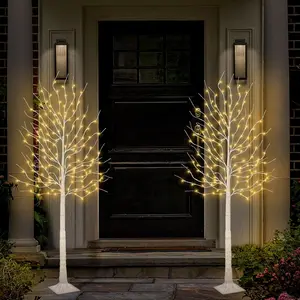 Radiant LED Lighted Birch Tree 2 Pack 4 Feet 96 Warm White Waterproof USB-Powered Prelit White Artificial Christmas Trees for Indoor Outdoor Decor Garden Wedding Party Bedroom Decoration Lightweight Set Ornaments
