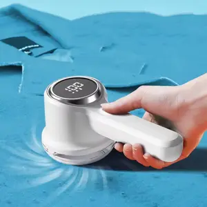 Fabric Shaver, Lint Remover Rechargeable, Electric Portable Sweater Defuzzer with 3 Speeds, 6 Leaf Blades, Digital LED Display to Remove Pilling for Clothes, Furniture, Sweater, Couch, Blanket