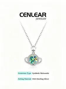 925 Silver Moissanite Necklace, 1 Carat, Cosmic Planet Design, Elegant Jewelry for Women, Perfect Gift for Valentines Day
