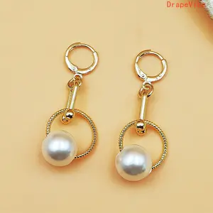 Pearl Inlaid Long Tassel Drop Earrings Geometric Hoop Design Simple Elegant Fashion Jewelry For Women