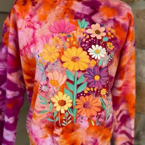 Wildflower Blooms Ice Dye Crewneck Sweatshirt - Womenswear Style - Pullover - Gildan Softstyle - Oversized