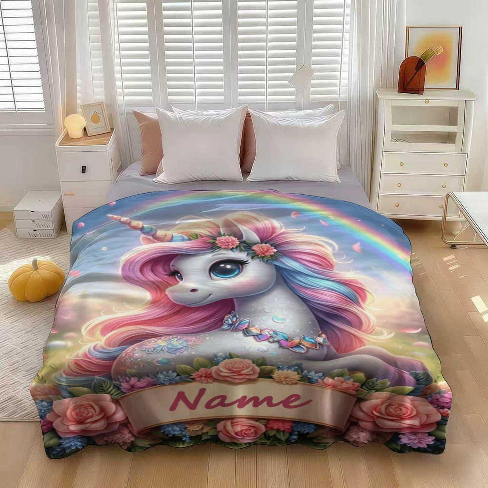 Custom Name  Cute Unicorn Blanket ,Personalized Name Gift ,Suit for The Sofa, Bed, Travel, Camping, Living Room, Office, Chair，Gifts for Family or Child  ,Friend , Send your custom text via shop chat to personalize