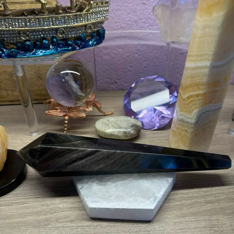 Silver Sheen Obsidian Wand – Protection, Shadow Work & Energy Clearing Tool