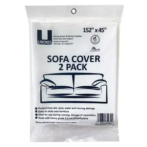 UBMOVE 152" x 45" Sofa Cover 2 Pack for Moving & Storage Waterproof Polyethylene Material 2 Mil Thickness Protection