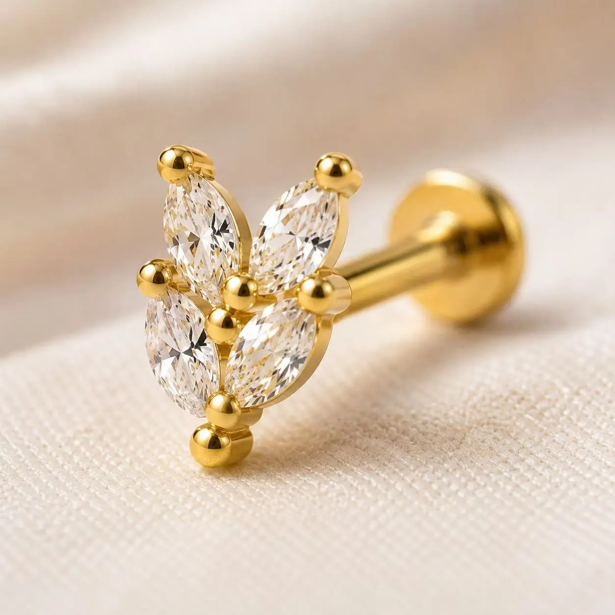 18K Gold Plated 925 Sterling Silver Butterfly Cartilage Stud Earring Flat Back Helix Tragus Piercing