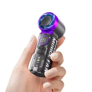 Mini Turbo Portable Handheld Fan 3000mAh Type-C Rechargeable Personal Pocket Fan 5 Wind Speeds LED Flashlight Small Cooling Fan for Travel Outdoor Vacation Concerts Camping Beach USB Charging Fan Portable Fans Rechargeable