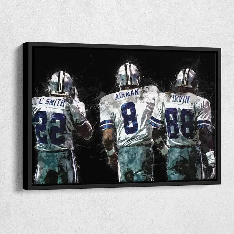 Troy Aikman, Michael Irvin & Emmitt Smith  Print - Dallas Cowboys Wall Art, NFL Decor for Home, Man Cave, Fan Gift, Framed Poster ( Unframed - Print Only ) (No Frame)
