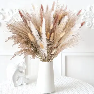 Sanmadrola 85 Pcs Natural Dried Pampas Grass Boho Home Decor Dried Flowers for Wedding Floral Arrangements Wall Bathroom Décor Spring Decor 17.5in Tall Non-Toxic Ornaments