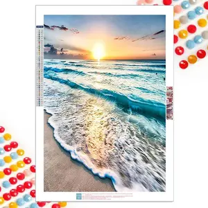 5D DIY Diamond Arts Colorful Painting Kit, Sunset Beach Pattern Diamond Arts Colorful Painting without Frame, DIY Decorative Art Picture for Beginner